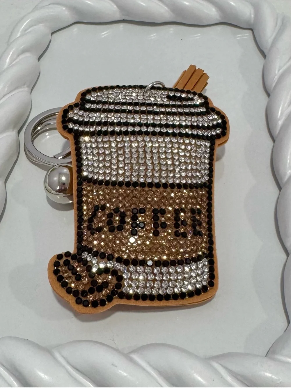New Sparkling Coffee Cup Keychain  Charm - Gold and Black